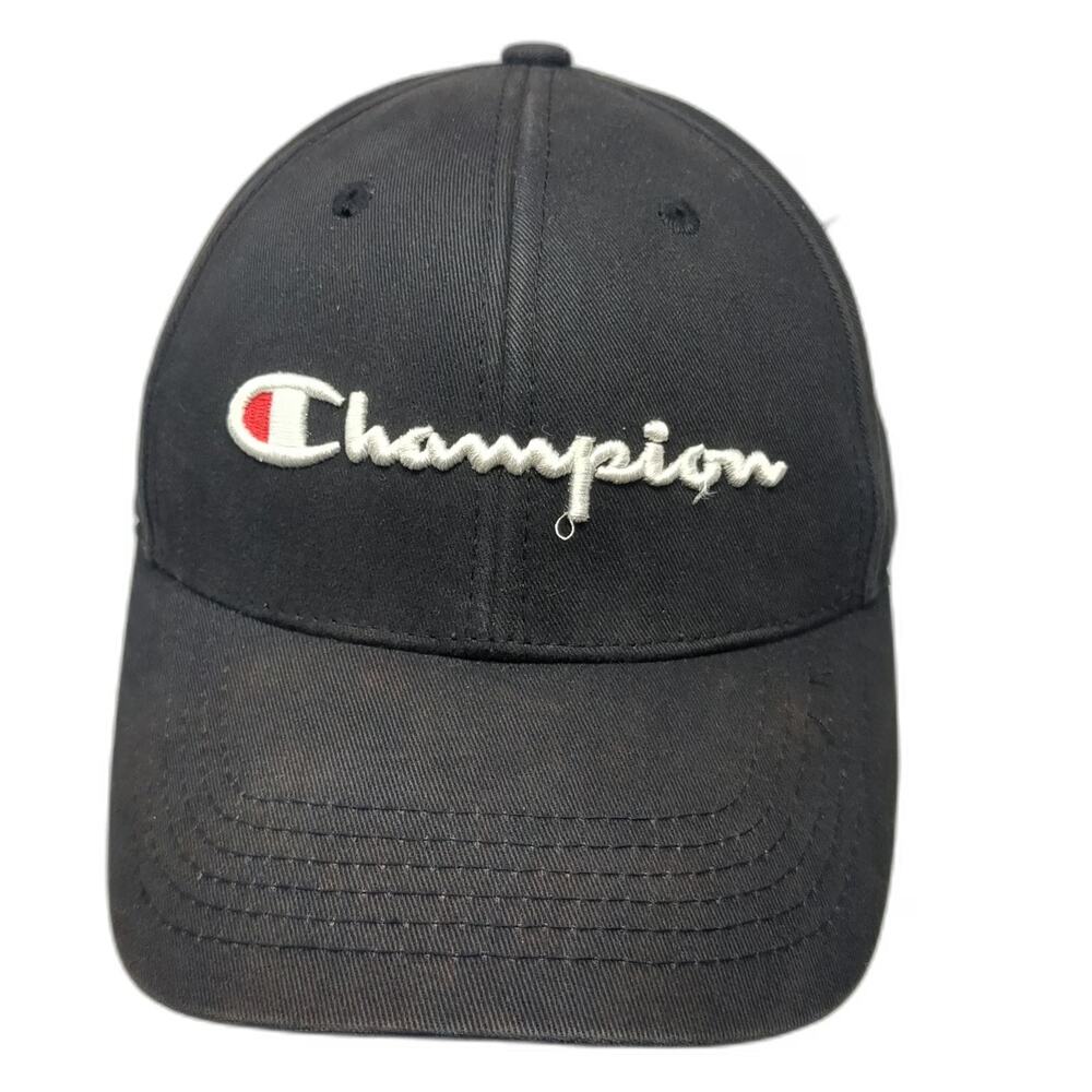 Champion Baseball Cap Black One Size Adjustable Slideback Embroidered Script Hat